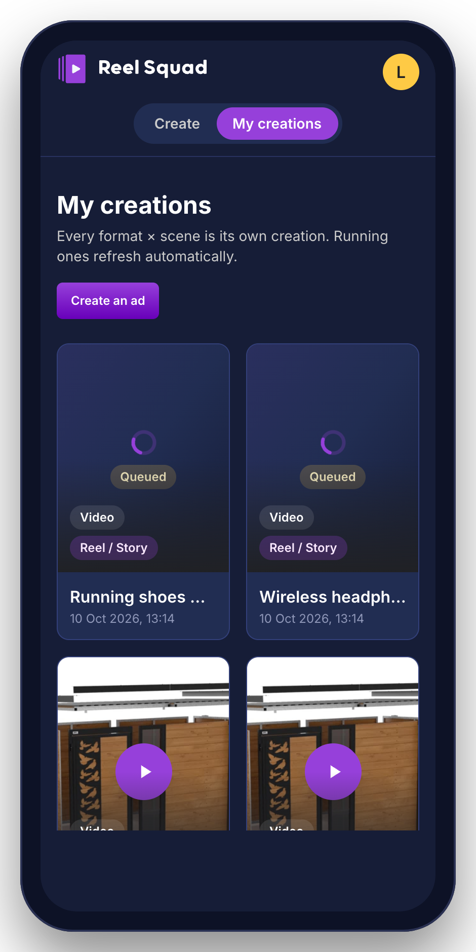 AI generating video ads in Reel Squad Ad Studio